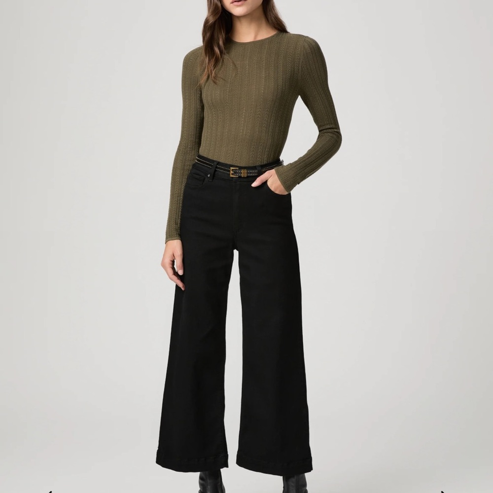 PAIGE Anessa Cropped Black Wide Leg Jeans